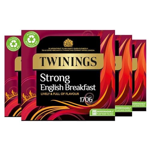 Image of Twinings English Strong Breakfast Tea | Bold, Lively & Full of Flavour Black Tea | Multipack Bulk Buy, 320 (4 x 80) Biodegradable Tea Bags