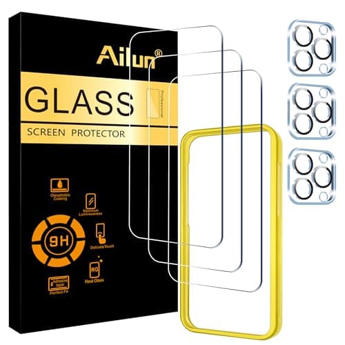 Image of Ailun 3 Pack Screen Protector for iPhone 15 Pro [6.1 inch] + 3 Pack Camera Lens Protector with Installation Frame,Case Friendly Tempered Glass Film,[9H Hardness] - HD