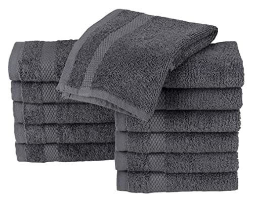 Image of La Maison 100% Egyptian Cotton 600GSM Superior Pack of 12 Face Cloth Flannel Washcloth Towel Set Super Soft Everyday Use (Charcoal)