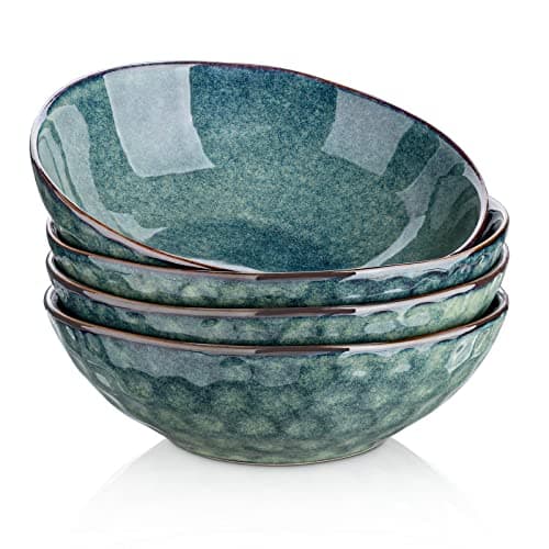Image of vancasso Starry 750ml Bowls Set for Soup, Ceramic Deep Soup Bowls Set of 4, Green Cereal Bowl for Kitchen, Salad, Pasta Oatmeal Bowl, Lead-Free, Dishwasher & Microwave Oven Safe