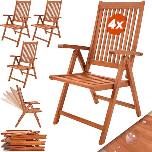 Image of CASARIA® 4x Vanamo High Back Wooden Garden Chairs | FSC®-Certified Eucalyptus | 5 Position Backrest | 160kg Capacity | Folding Armchairs | Outdoor Dining | Wood Patio Furniture Set
