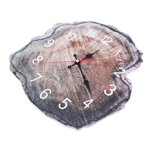 Image of LALADEFIEE Coffee Wood Wall Hanging Clock with Annual Ring Design, Mute Wall Clock for Bedroom Decoration, Aa Battery Powered, Simple Chic Look with Delicate Details