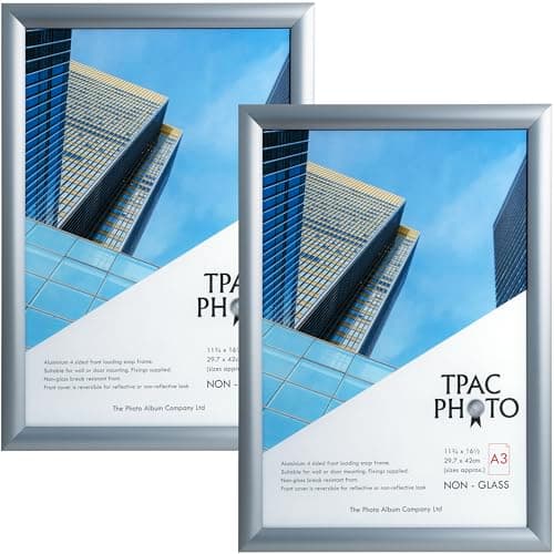 Image of The Photo Album Company Limited | Snap Frame | A3 (30x42cm), Silver, Rectangular, Pack of 2, Acrylic Front | Easy Poster Change, Wall Mount | Display Photos, Posters, Certificates