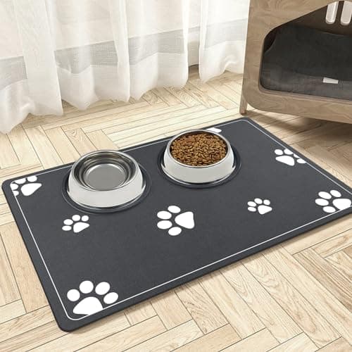 Image of Mavicen Diatomite Pet Feeding Mat, 40 * 60cm Cat Dog Muddy Paws Mat, Super Absorbent Pet Mats for Food Bowls, Non Slip Dog Slow Feeder Mat, Washable Pet Rebellion Mat, Dark Gray