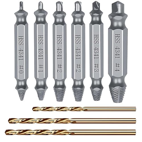 Image of Damaged Screw Extractor Set 9PCS HSS Grab Removal Tool with Twist Drill Bit Easy Out Stripped Screw Remover for Broken Head Rust Nuts Bolts 1-14mm, Hardness is 63-65HRC