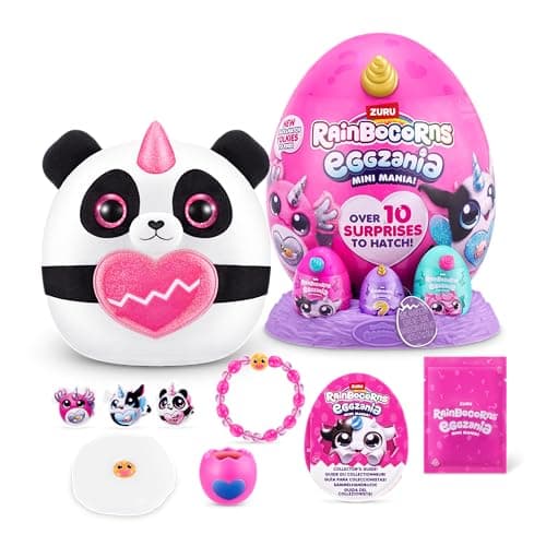 Image of Rainbocorns ZURU Eggzania Mini Mania, Panda, by ZURU Plush Surprise Unboxing with Animal Soft Toy, Idea for Girls with Imaginary Play (Panda)