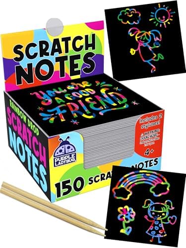 Image of PURPLE LADYBUG Rainbow Scratch Notes for Kids and Teens - Arts and Craft Kit, Gifts for Kids - 150 Sheets - Fits Small Gift Bags, Teen Boy & Teenage Girls Craft Activity Gift - (Rainbow)
