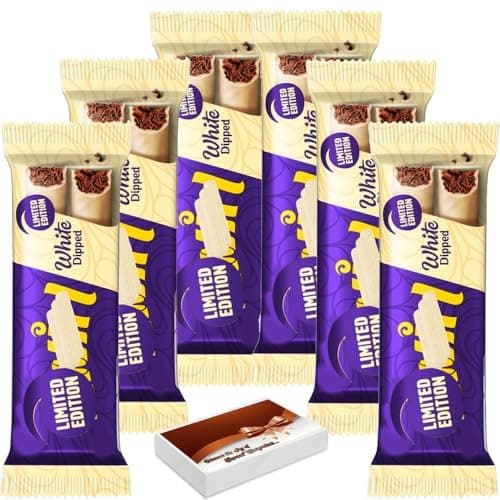 Image of Twrl White Dipped Limited Edition Chocolate Bar 43g with Gift Box (V) – Smooth White Chocolate Coating with Classic Twrl Flake Layers Inside (6 x Bars)