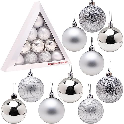 Image of Christmas Concepts® Pack of 10-60mm Christmas Tree Baubles - Shiny, Matte & Glitter Decorated Baubles (Silver)