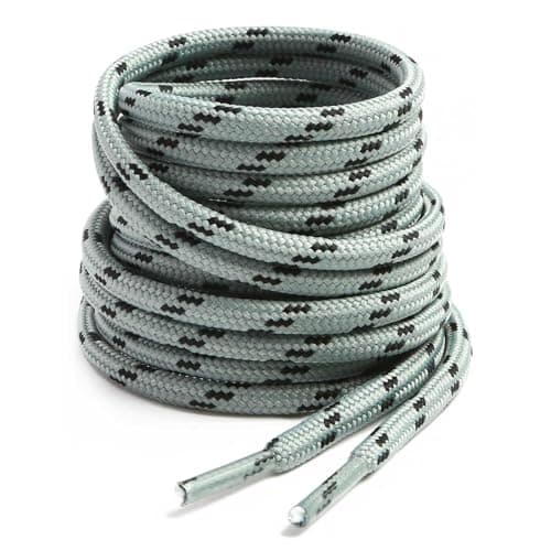 Image of VSUDO 120 cm Round Grey Boot Laces, Heavy Duty Shoelaces for Work Boots, Strong Hiking Replacement Shoe Laces for Outdoor Footwear (1 Pair-Grey with Black Dot-120cm)