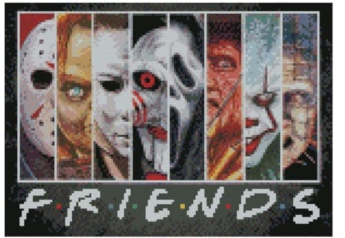 Image of Halloween Cross Stitch Stamped Kits for Adults Beginners-Horror Embroidery Kits Friends Counted Cross Stitch Kits Patterns for Beginners 11 CT Dimensions Embroidery Kits Arts Craft Kits Home Decor