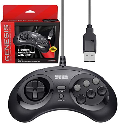 Image of Retro-Bit Official Sega Genesis USB Controller 8-Button Arcade Pad for Sega Genesis Mini, Nintendo Switch, PC, Mac, Steam, RetroPie, Raspberry Pi - USB Port - Black