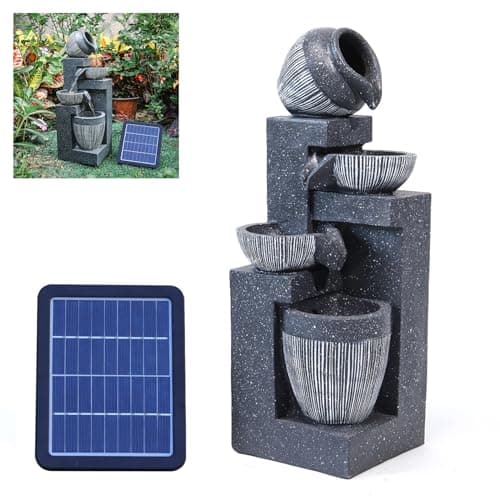 Image of BTGGG Solar Water Fountain - Outdoor Garden Decoration, 4-Tier Bowl with Lights and Solar Waterfall