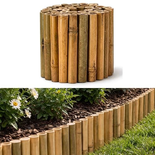 Image of ADEPTNA Bamboo Lawn Edging Border 15cm x 1m Heavy Duty Wooden Garden Border Edging Flexible Log Roll Fence for Flower Beds Grass Lawns Pathways Trees Gravel Soil Patio Garden Decoration