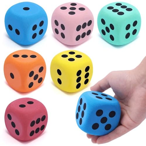 Image of 6 Pcs Large Foam Dice 60mm, 6 Colours Soft Large Dice Set, Giant Dice, Big Dices for Classroom Games, Teaching, Party Activities (Red, Green, Yellow, Pink, Orange, Blue)