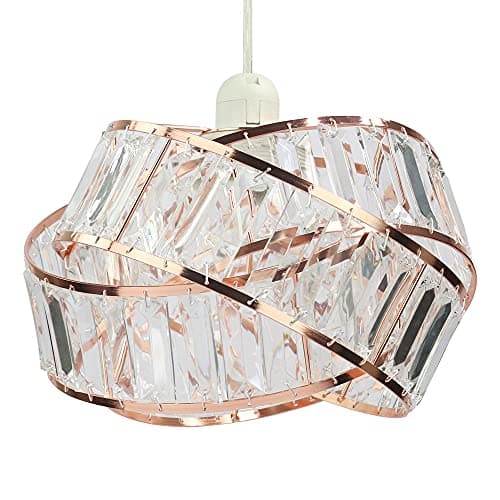 Image of Chi-buy Shiny Ceiling Lamp Shade Modern Polished Chrome and Acrylic Transparent Beads Interwoven Ring Shade Accessories Plastic/Metal Frame Cromi (Rose Gold)