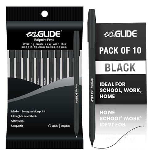 Image of Eziglide 10-Pack Ballpoint Pen Set, Black – Medium Point (1.0mm) for Effortless Writing & Comfortable Grip – Ideal for Adults, Teachers, Home, Office, Exams, School, & Everyday Use