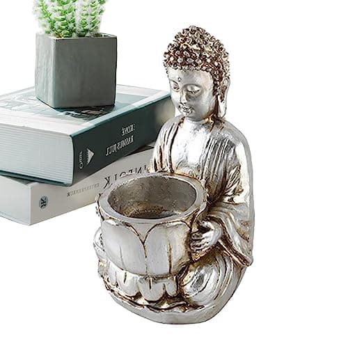 Image of Buddha Tea Light Candle Holder Statue | Resin Tea Light Holder, Meditating Buddha Figurine - Meditation Candle Praying Buddha Decoration for Home, Garden, Patio, Indoor and Cypreason