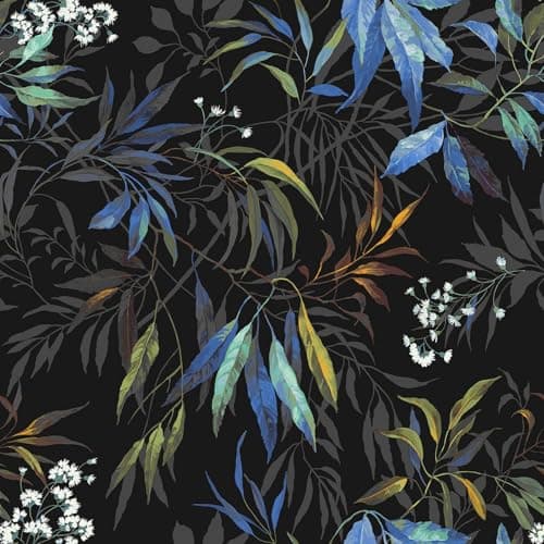 Image of Belgravia Décor Kanata Leaf Bold Tropical Oriental Wallpaper Ideal for Feature Walls or Living Rooms, Powder Room Wallcovering in Black and Blue 2338