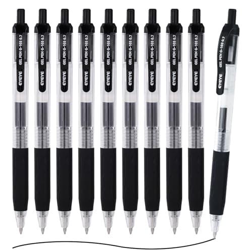 Image of EYEYE G-103 Retractable Gel Pens Black 0.7mm, 10 Pack Medium Point Gel Ink Pens Quick Drying, 0.7 mm Fine Piont Ballpoint Pen Smooth Writing for Office & Back to School Supplies