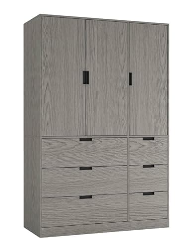 Image of URBNLIVING 3-Door Wardrobe with 6 Drawers – Customisable Two-Tone Storage Unit - Cedar Grey Unit & Cedar Grey Doors & Drawers