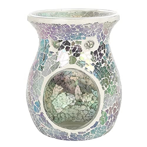 Image of Elegant Large Light Blue Iridescent Glass Crackle Oil Burner - 14.5cm x 11cm (1 Pc.) - Luxurious Design, Premium Material, Aromatherapy Accessory - Ideal for Home & Office Decor