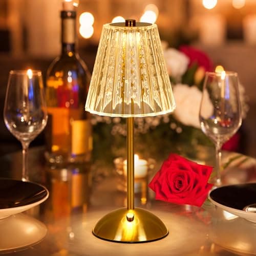 Image of BomKra Crystal Table Lamp, Dimmable 3 Colors LED Romantic Diamond Crystal Lamp, Rechargeable Touch Small Lamps, Bedside Nightstand Lamp for Bedroom Bar Restaurant (A)