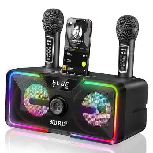 Image of SDRD 215 Bluetooth Karaoke Machine for Adult Kid with Storage and Charging Station, Powerful Karaoke System, 12H Playtime, Rechargeable Wirless Microphone, Support USB/AUX Indoor Outdoor