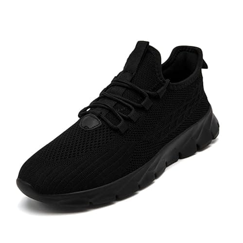 Image of Trainers Men Black Sneakers for Men Running Slip on Tennis Walking Gym Shoes Breathable Comfortable Jogging Training Shoe Size 9