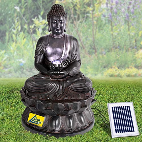 Image of Garden Fountain Solar Fountain Buddha Eternity Bird Bath Waterfall Garden Decoration with Pump Water Feature for Garden Patio Balcony Very Decorative, LED Light Garden Light