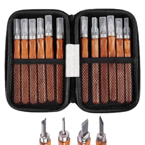 Image of Tool Set for Wood Carving, Carbon Steel Carving Chisel, 12-Piece Carving Set with Storage Bag, for Engraver, Woodworkers, Beginners, Craft, Pumpkin, Soap, Model Making