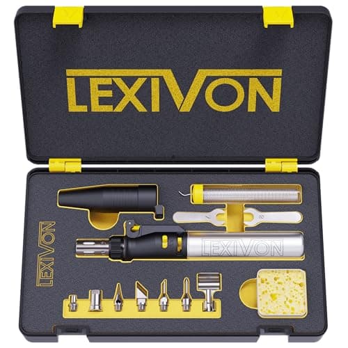 Image of LEXIVON Soldering Iron Kit, Cordless Butane Gas Soldering Iron with Adjustable Flame & 7-Tip Set, Refillable Pro-Grade Aluminium Body, Portable Soldering Kit for DIY, Jewellery & Crafts (LX-770)