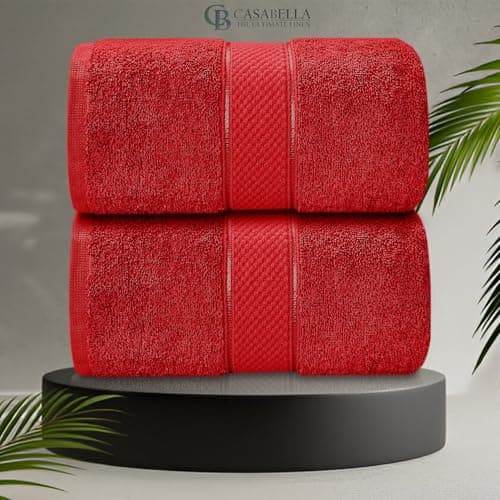 Image of CB CASABELLA 2 Piece Jumbo Bath sheet 100% Combed Cotton Extra Large Bath Towel bale set super Absorbent Soft Red 2 Pack 90X180 CM Bath-sheets for bathroom