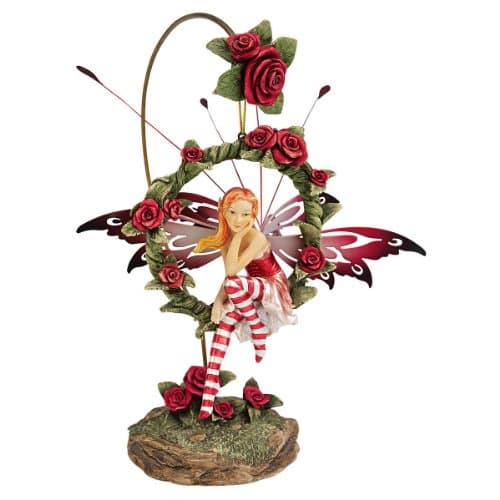 Image of Design Toscano Radiant Rose Fairy Dangling Statue with Display Stand, Polyresin, Full Colour, 24 cm