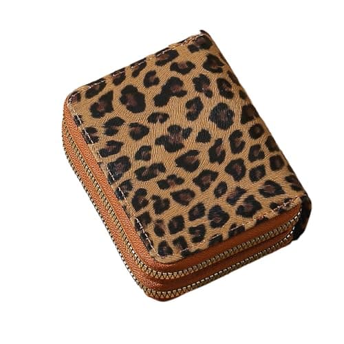 Image of Gsrhzd Card Holder, Double-Decker PU Credit Card Holder for Women or Men, Leopard Print Unisex Excellent Accordion Wallets Case for ID, Bank, Business, Brown