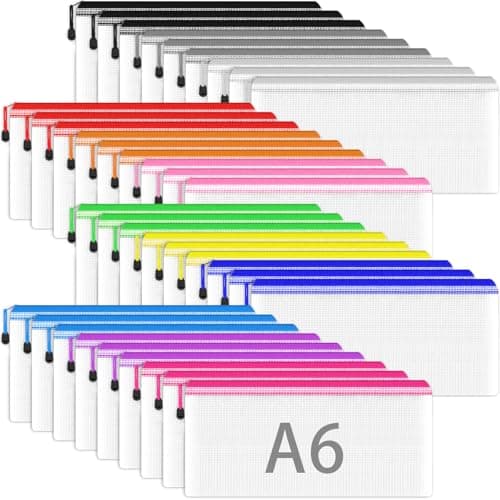 Image of Smarpau A6 Mesh Document Bag, 36PCS Clear Pencil Case Plastic Wallets Zip Lock Bags Storage Pouch File Folder Zipper Bags Document Folders for School, Home, Office and Travel (12 Colours)