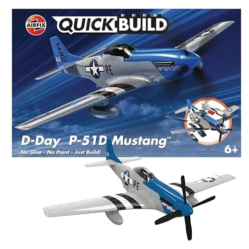 Image of Airfix - QUICKBUILD Model Aircraft Kits - J6046 D-Day P-51D Mustang Model Building Kit for Kids 6+, Construction Plane Toys for Boys & Girls - Fighter Jet & Toy Aeroplane Sets, Plane Enthusiast Gifts