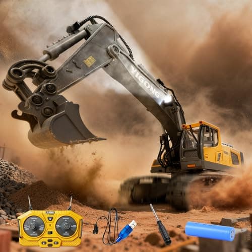 Image of Mudsterz Remote Control Excavator, 1:20 Full Functional 11 Channel Mudsterz Digger Excavator with Cool Lights and Sounds, 1200mAh Battery 680 Degree Rotation 2.4G Construction Model for Adults