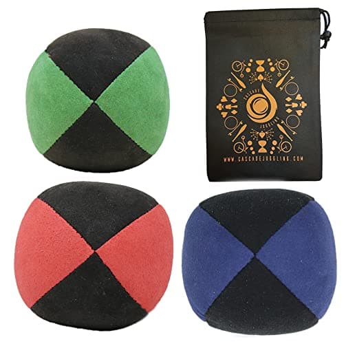 Image of 3 x Pro 110g Cascade Suede Juggling Balls - Quality Thud Juggling Balls & Bag - Set of 3 Beginner Juggling Balls (Red, Blue, Green/Black)