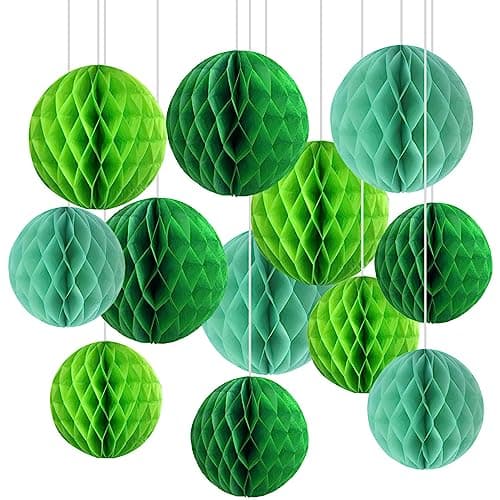 Image of CC wonderland zone 12pcs Green Paper Honeycomb Balls,Hanging Tissue Pom poms for Party Decoration,St. patrick's day Deko