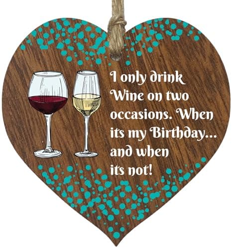 Image of I Only Drink Wine Hanging Wooden Heart Sign Plaque Wine Gift Set - Dark Wood Hearts, Funny Birthday Keepsake, Hang Around a Wine Miniatures Gift Sets, Pinot Signs for Home Bar, Wine Gift By Stuff4