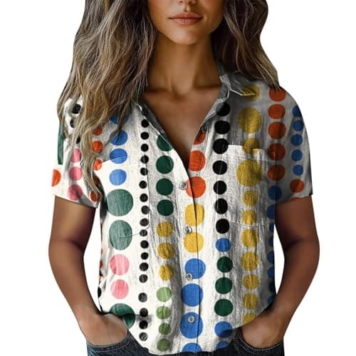 Image of Women's Cotton Tees, Short Sleeve | Printed Button Down for Leggings, Soft Stretch, Loose Casual, Ladies Everyday Comfort Wear Basic Top White 5XL