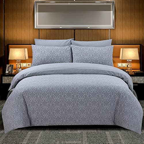 Image of DTEX HOMES Double Duvet Set 100% Pure Cotton Reversible Printed Hotel Quality Duvet Cover Ultra Soft Easy Care double bedding Set Super Soft and Luxury Duvet Cover Sets (Balia Silver)