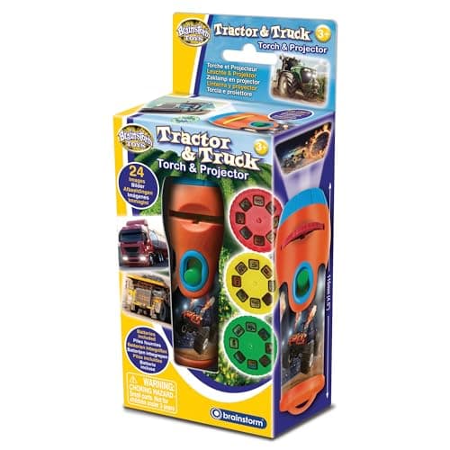 Image of Brainstorm Toys Tractor & Truck Torch and Projector – 24 Vehicle Images, Projects Clear Pictures up to 1 Metre Wide, Interactive Educational Kids Flashlight Toy