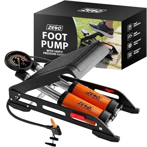 Image of ZENO Portable Foot Pump | Double Cylinder Foot Air Pump with 160PSI Pressure Gauge Tyre Inflator for Ball Bicycle Scooter Motorcycle Inflator