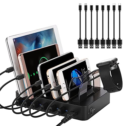 Image of PRITEK Charging Station with 8pcs Short Charge Cables, 60W 6 Ports USB Charger Station Desktop Organizer Charging Dock Compatible for Multiple Electronic Devices