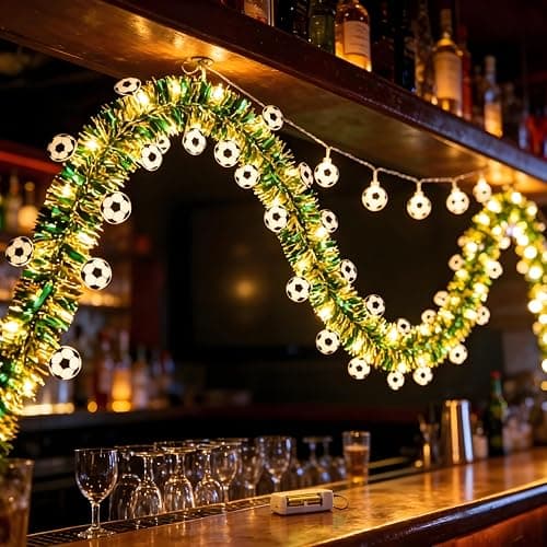 Image of Football String Lights 3M 20Led Soccer Tinsel Decorations Warm White String Lights Battery Operated Soccer Ball Decoration for Sports Theme Party Bedroom Bar Restaurant Mall Event Decorations