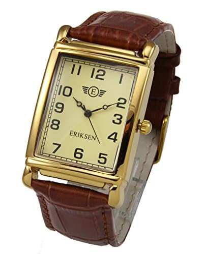 Image of ERIKSEN Mens Vintage Retro Rectangular Gold Analog Quartz Dress Watch MCG