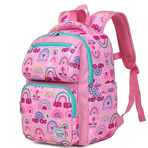 Image of VASCHY Toddler Backpack for Girls, Kids Cute Kindergarten Daycare Children's Rucksack 7L Small School Bag for Travel Pink Rainbows