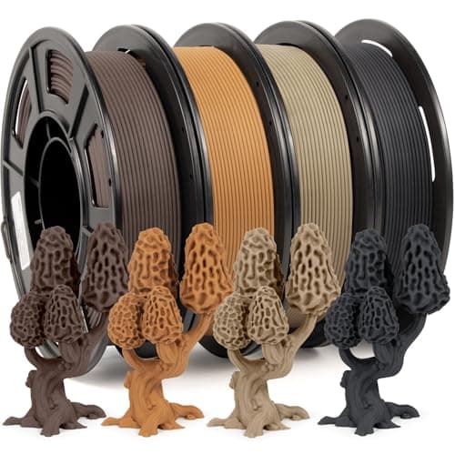 Image of iSANMATE 3D Printer Filament 1.75mm, Wood PLA Filament 250g x 4 Spool, White Pine, Sandal, Yellow Pear, Ebony, Dimensional Accuracy +/- 0.03mm, 20% Wood Flour + 80% Polylactic Acid